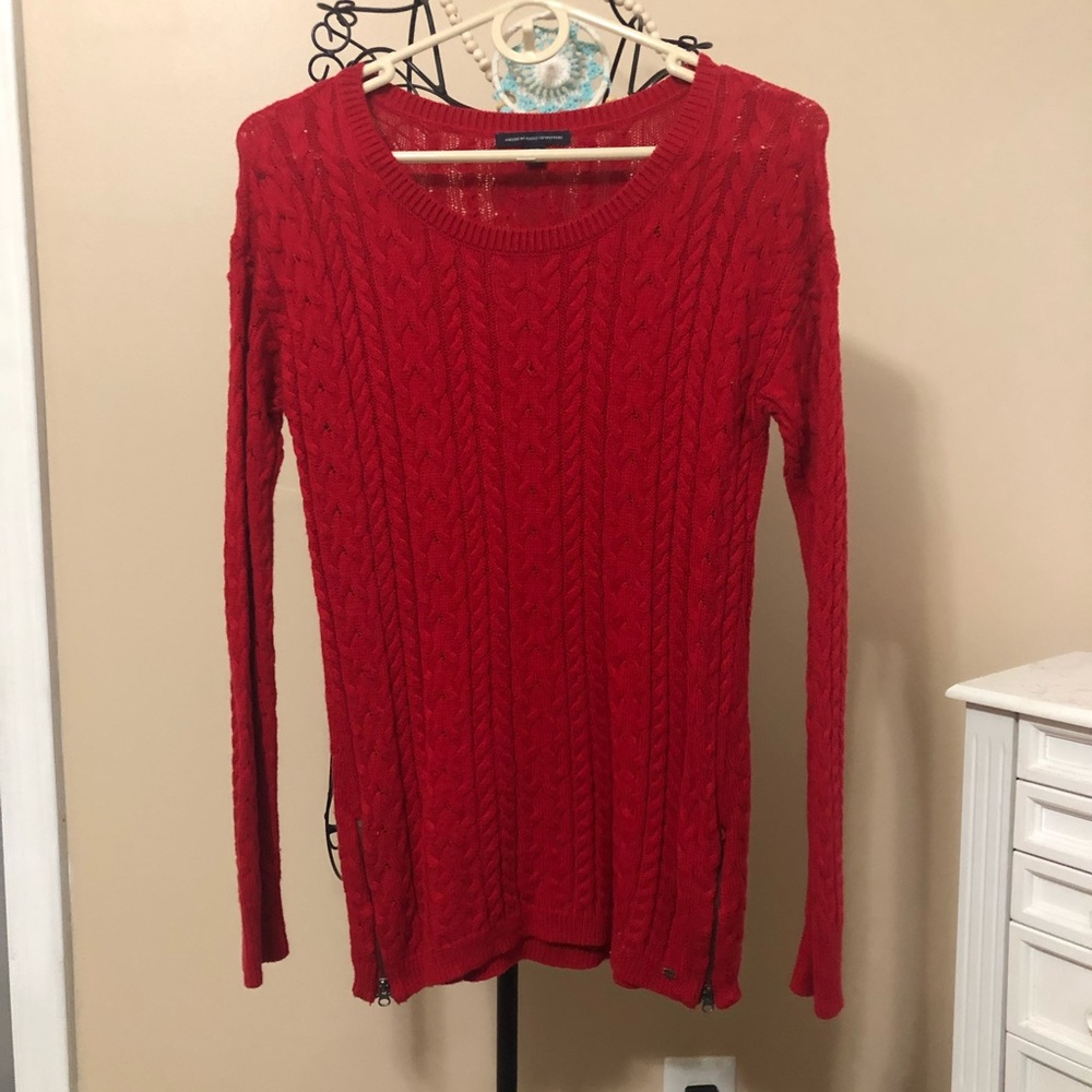 American Eagle red cable knit sweater